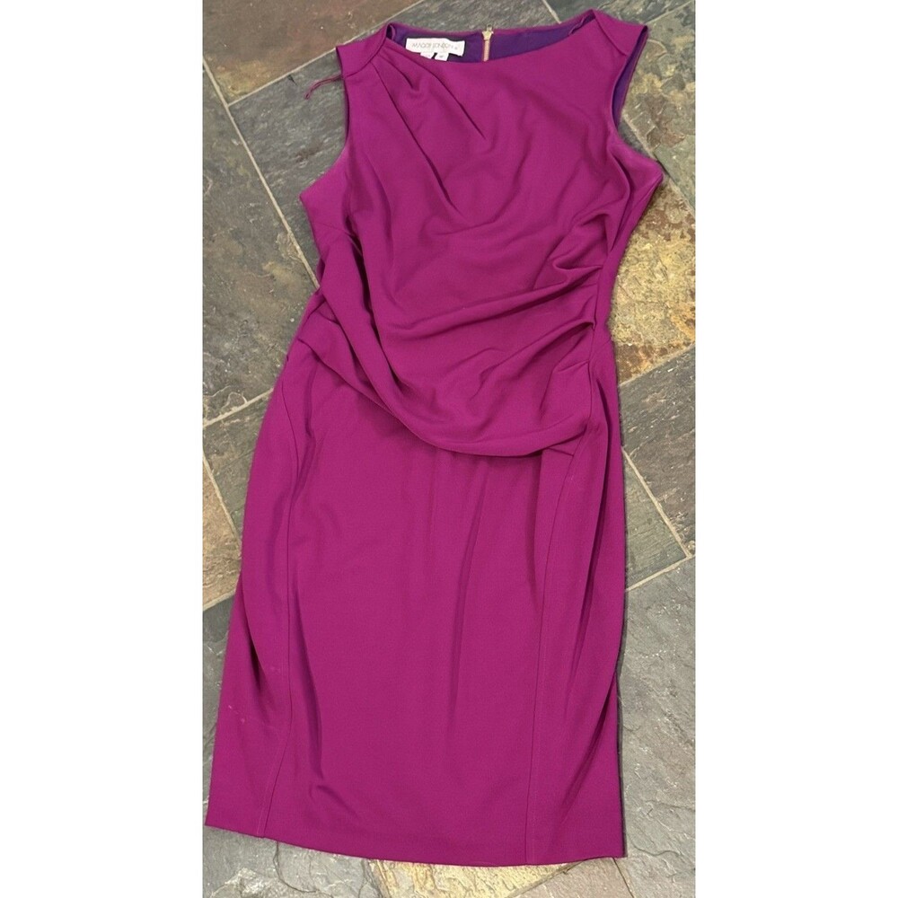 Maggy London Bright Magenta Hot Pink Ruched Waist Bodycon Dress Size 12 Lined